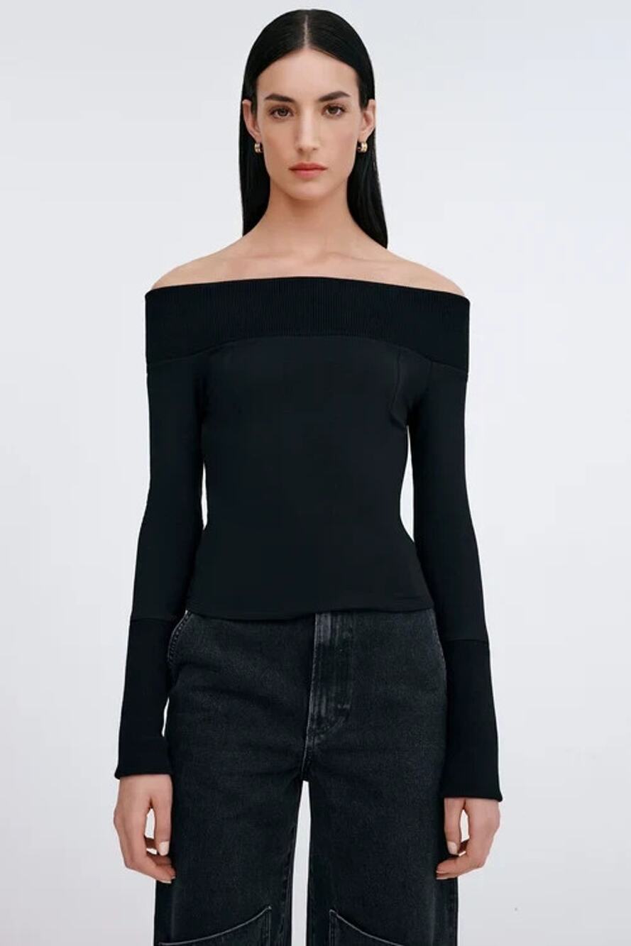 Marcella Black Tilly Top Off Shoulder Lightweight French Terry Size Small NWT